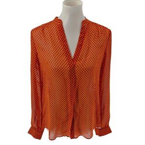 Joie Womens Orange Polka Dot Silk Blouse S Long Sleeve Lightweight Top